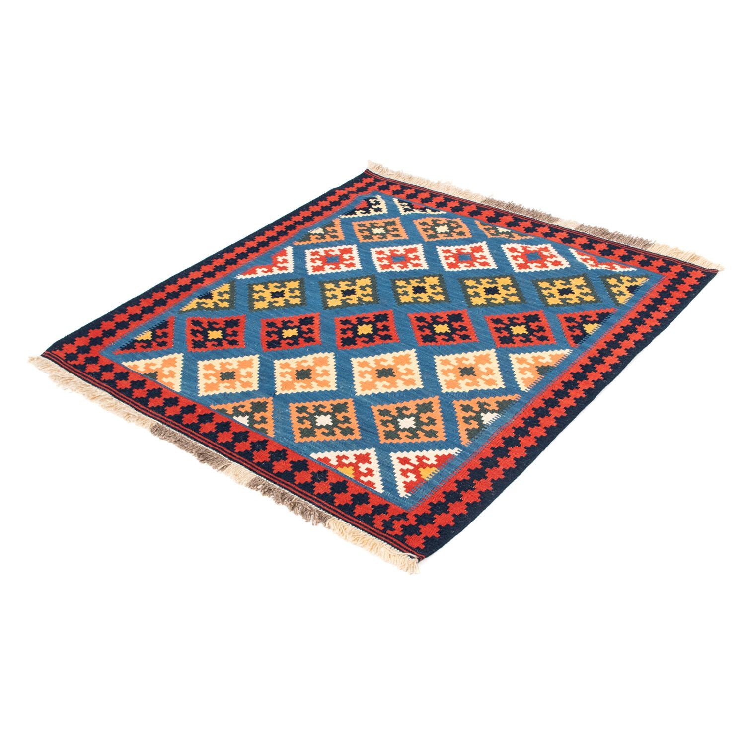 Tapis Kelim - Oriental carré  - 110 x 107 cm - bleu