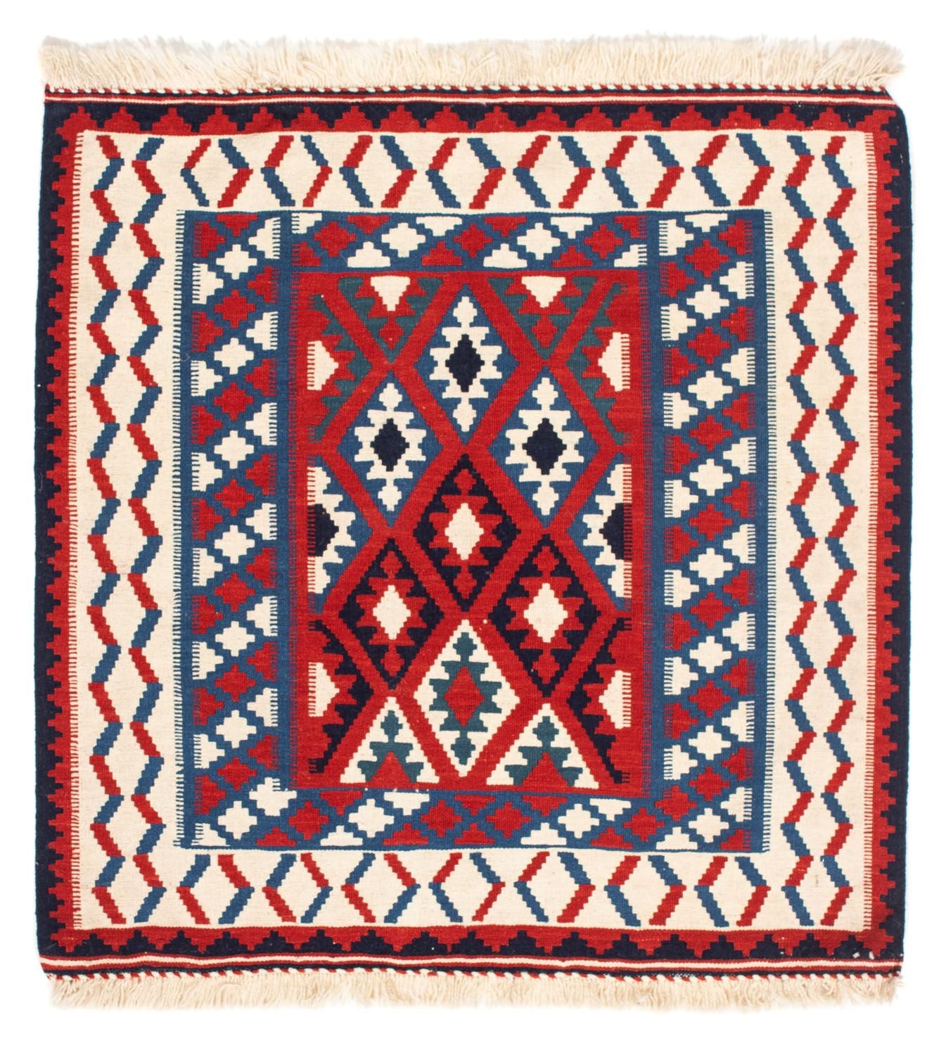 Tapis Kelim - Oriental carré  - 106 x 103 cm - rouge foncé