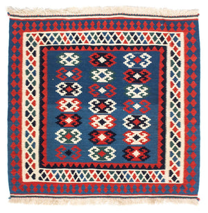 Tapis Kelim - Oriental carré  - 100 x 98 cm - bleu foncé