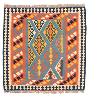 Tapis Kelim - Oriental carré  - 102 x 101 cm - orange