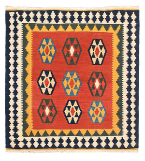 Tapis Kelim - Oriental carré  - 105 x 100 cm - rouge foncé