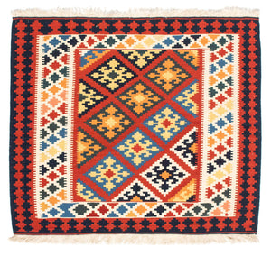 Tapis Kelim - Oriental carré  - 101 x 93 cm - rouge foncé