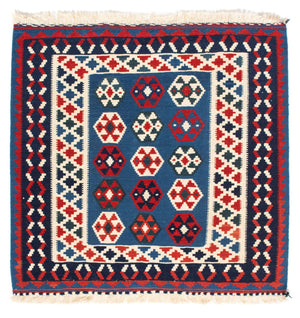 Tapis Kelim - Oriental carré  - 102 x 100 cm - bleu