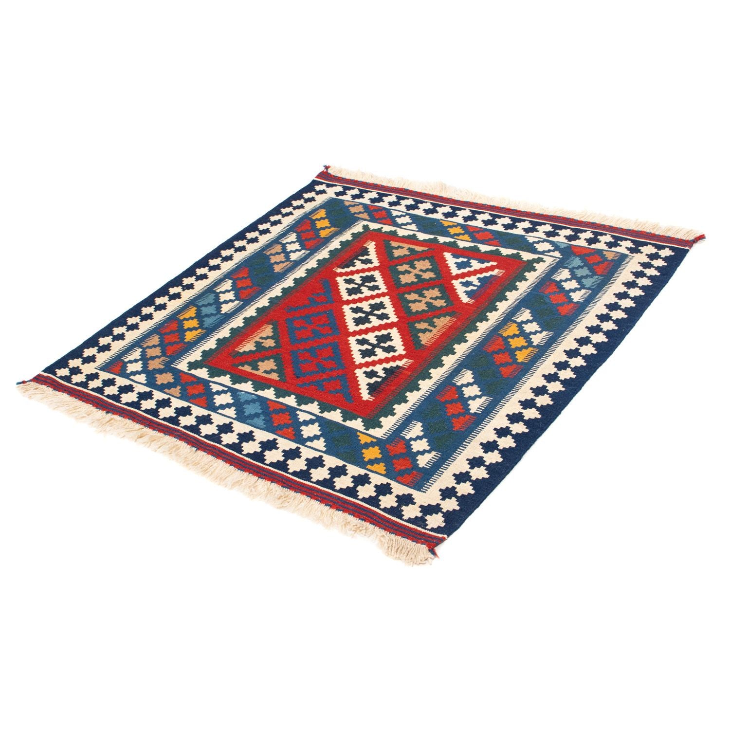 Tapis Kelim - Oriental carré  - 104 x 98 cm - bleu