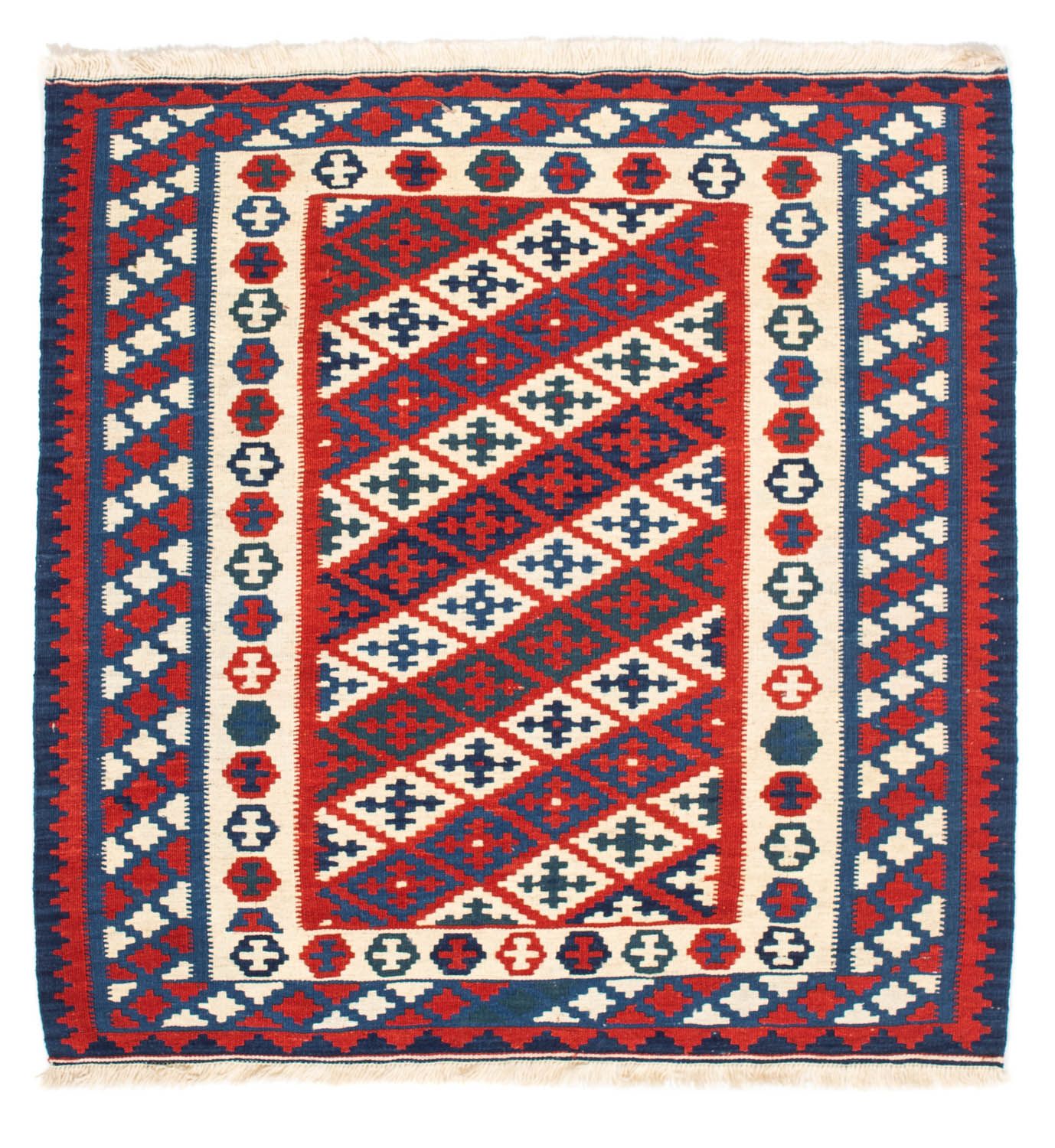 Tapis Kelim - Oriental carré  - 102 x 102 cm - rouge foncé