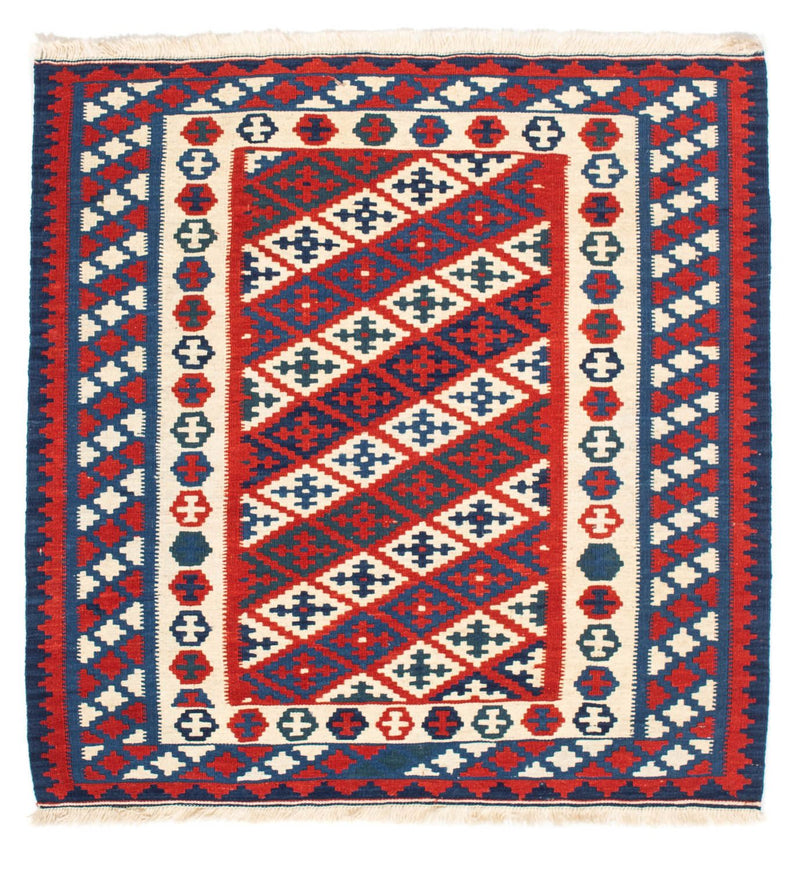 Tapis Kelim - Oriental carré  - 102 x 102 cm - rouge foncé