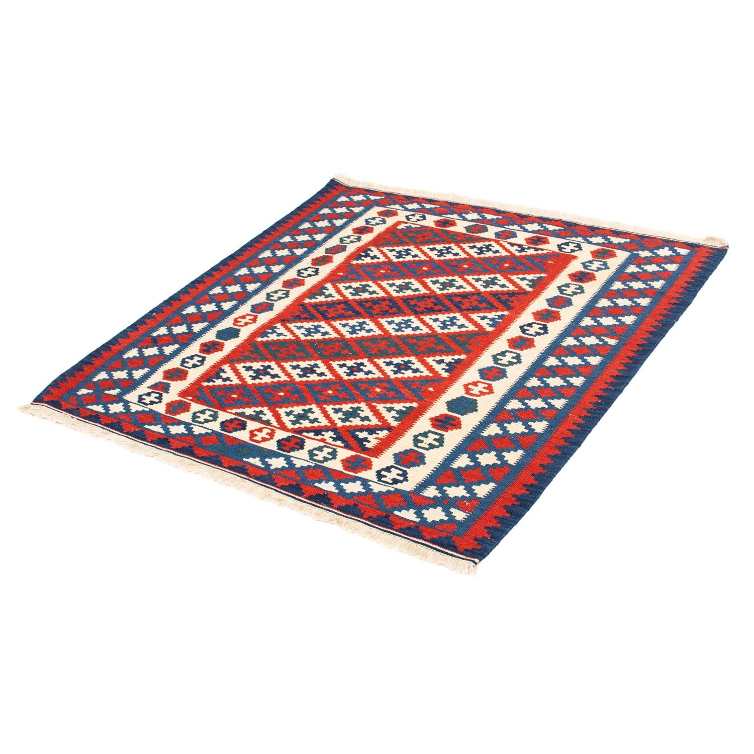Tapis Kelim - Oriental carré  - 102 x 102 cm - rouge foncé