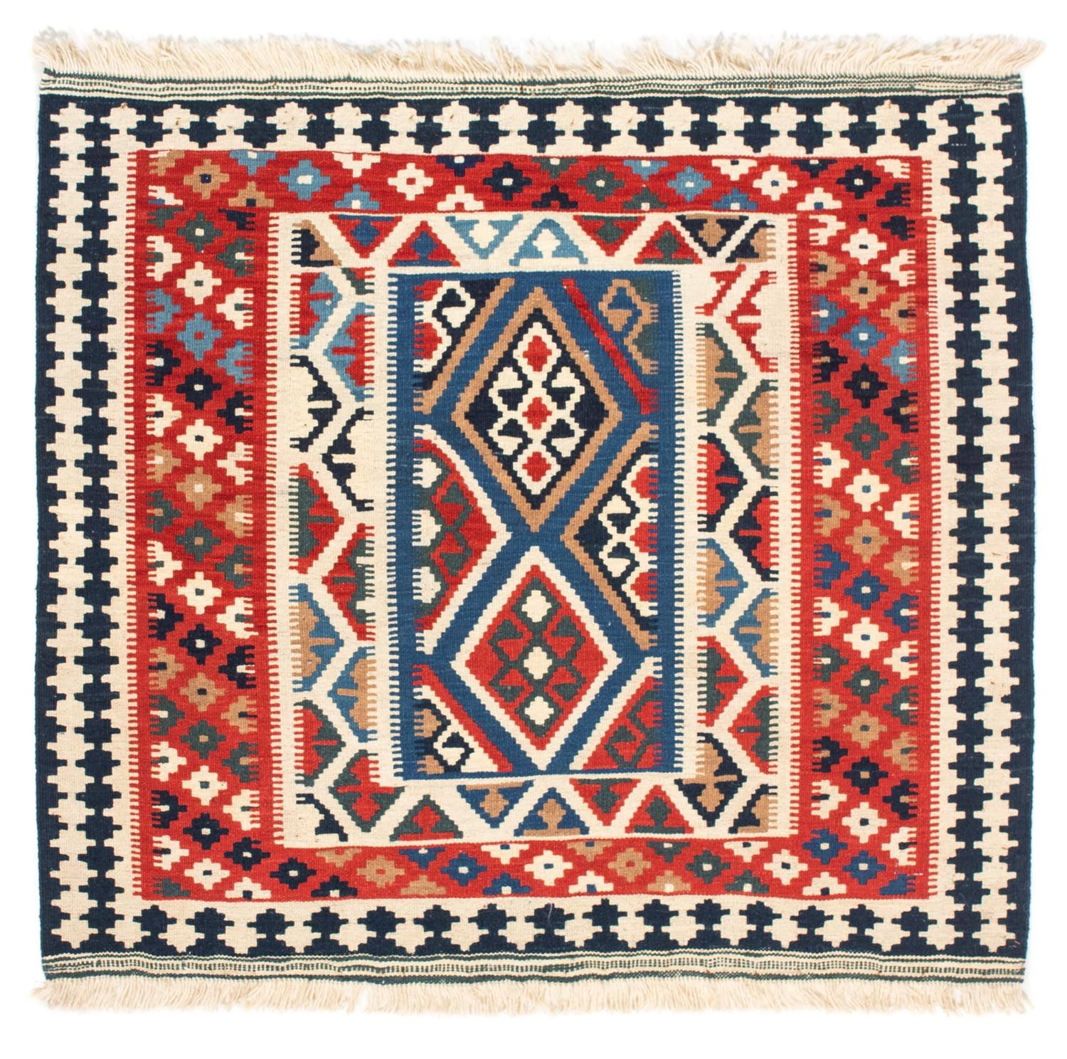Tapis Kelim - Oriental carré  - 104 x 99 cm - rouge