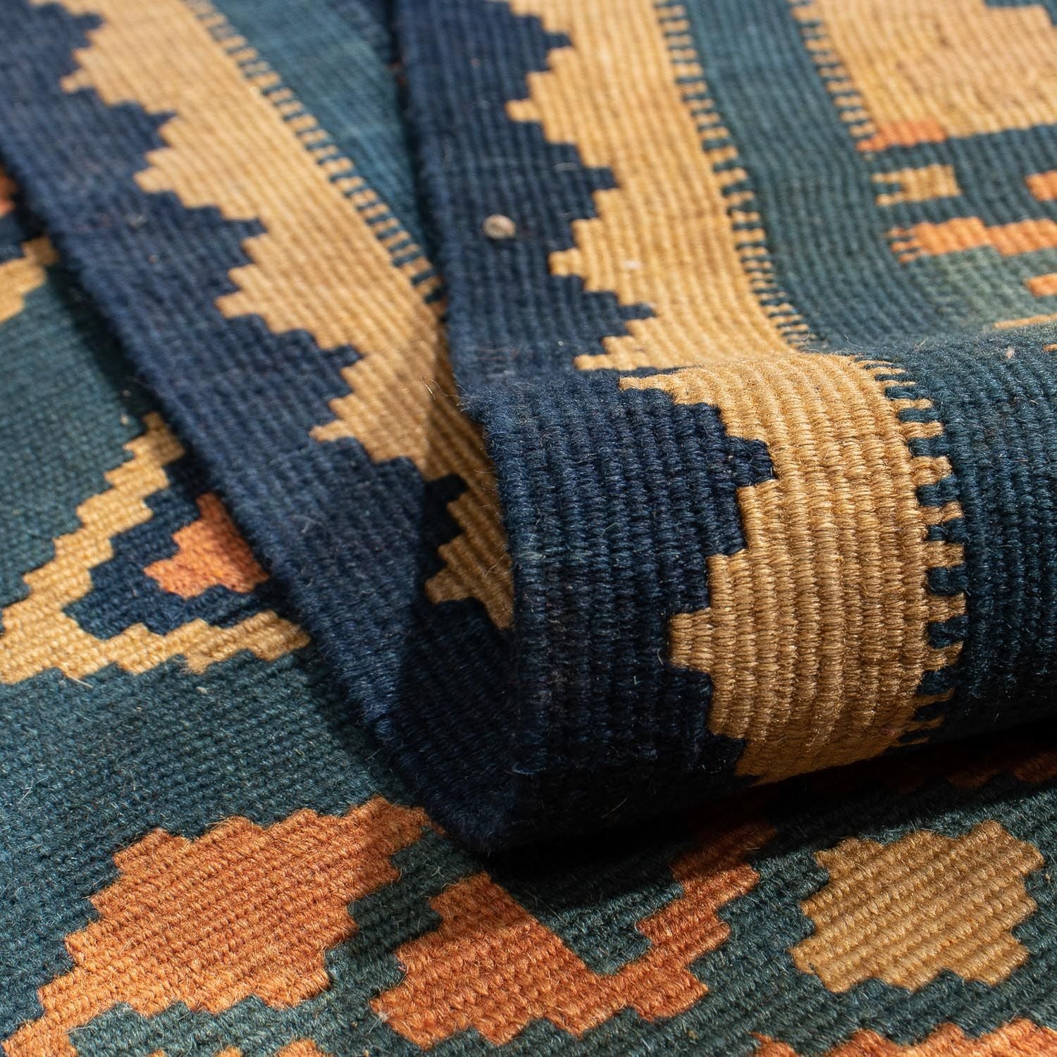 Tapis Kelim - Oriental - 195 x 157 cm - bleu foncé
