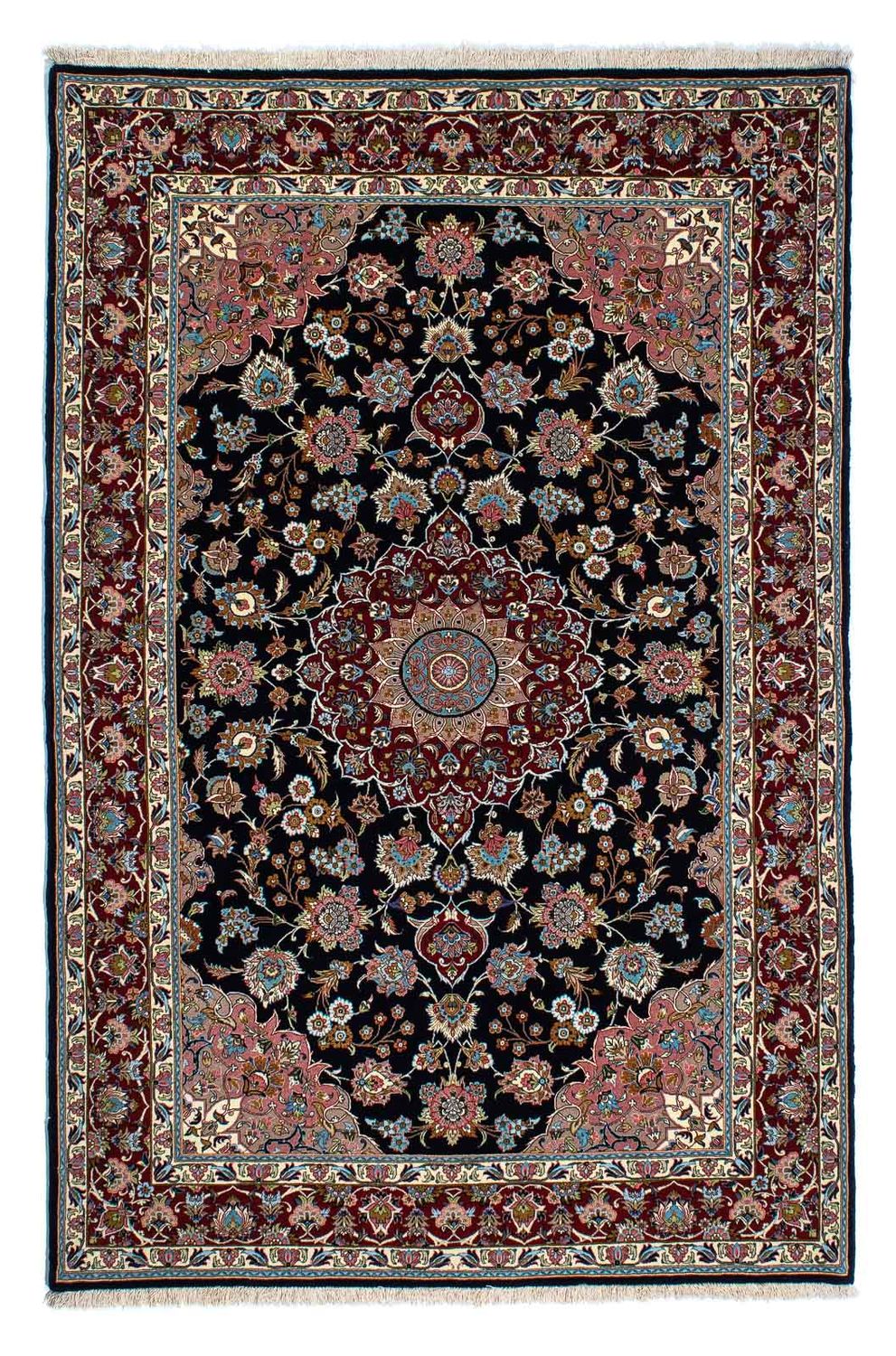 Tapis persan - Ghom - 212 x 140 cm - bleu foncé