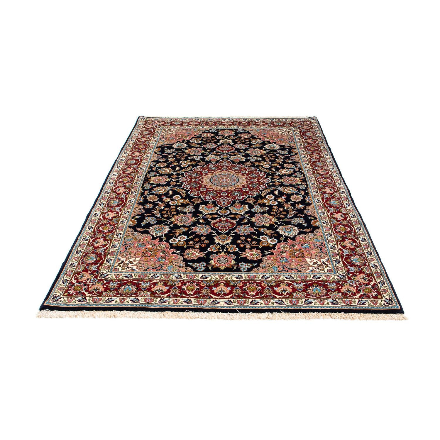 Tapis persan - Ghom - 212 x 140 cm - bleu foncé