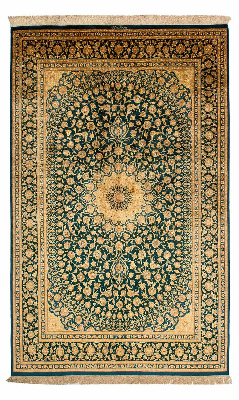 Tapis en soie - Ghom soie - Premium - 216 x 132 cm - bleu foncé