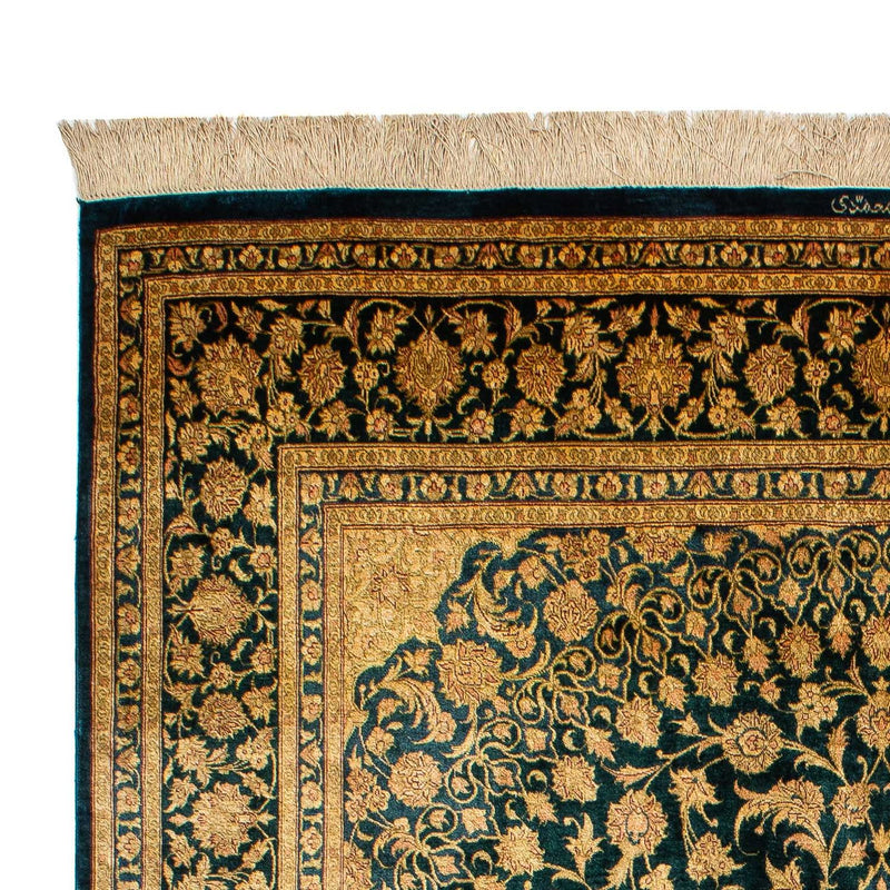 Tapis en soie - Ghom soie - Premium - 216 x 132 cm - bleu foncé