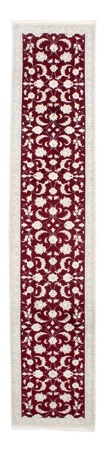 Tapis de couloir Tapis persan - Nain - 398 x 84 cm - rouge foncé