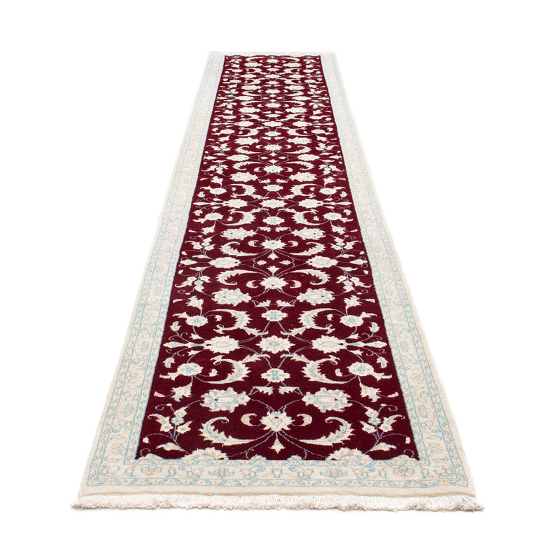 Tapis de couloir Tapis persan - Nain - 398 x 84 cm - rouge foncé