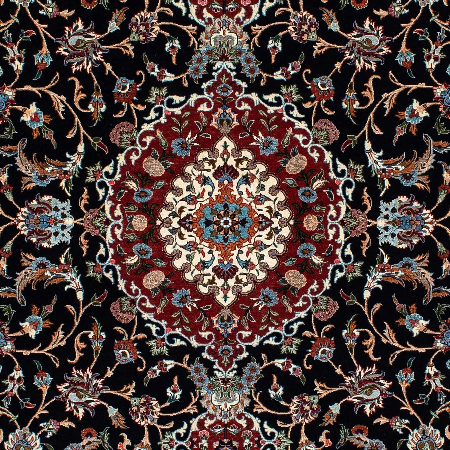 Tapis persan - Ghom - 213 x 141 cm - bleu foncé