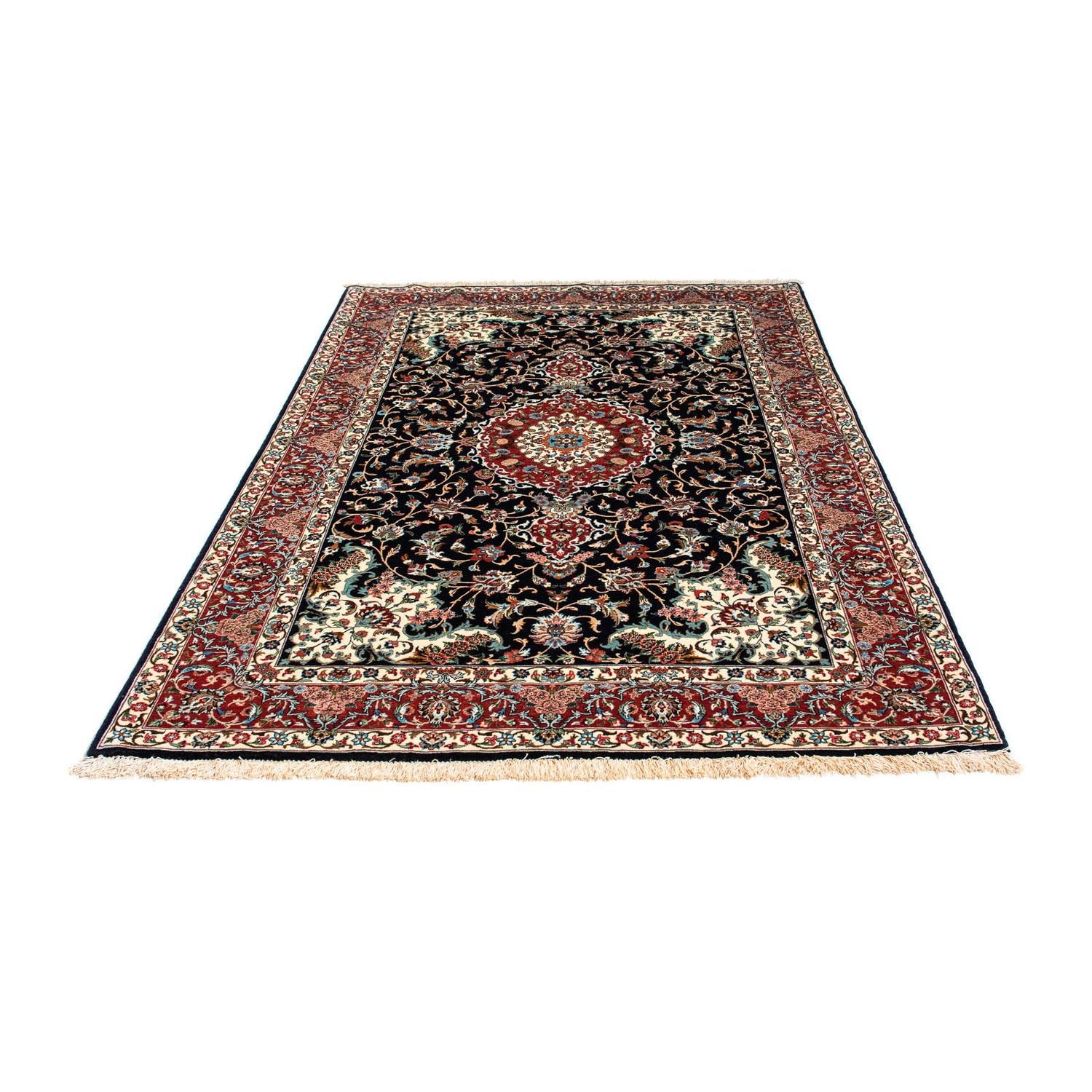 Tapis persan - Ghom - 213 x 141 cm - bleu foncé