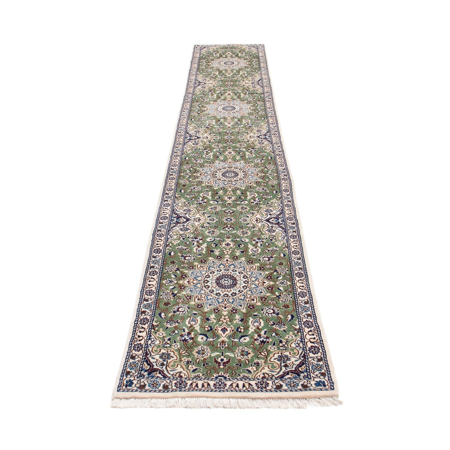 Tapis de couloir Tapis persan - Nain - Royal - 410 x 62 cm - vert