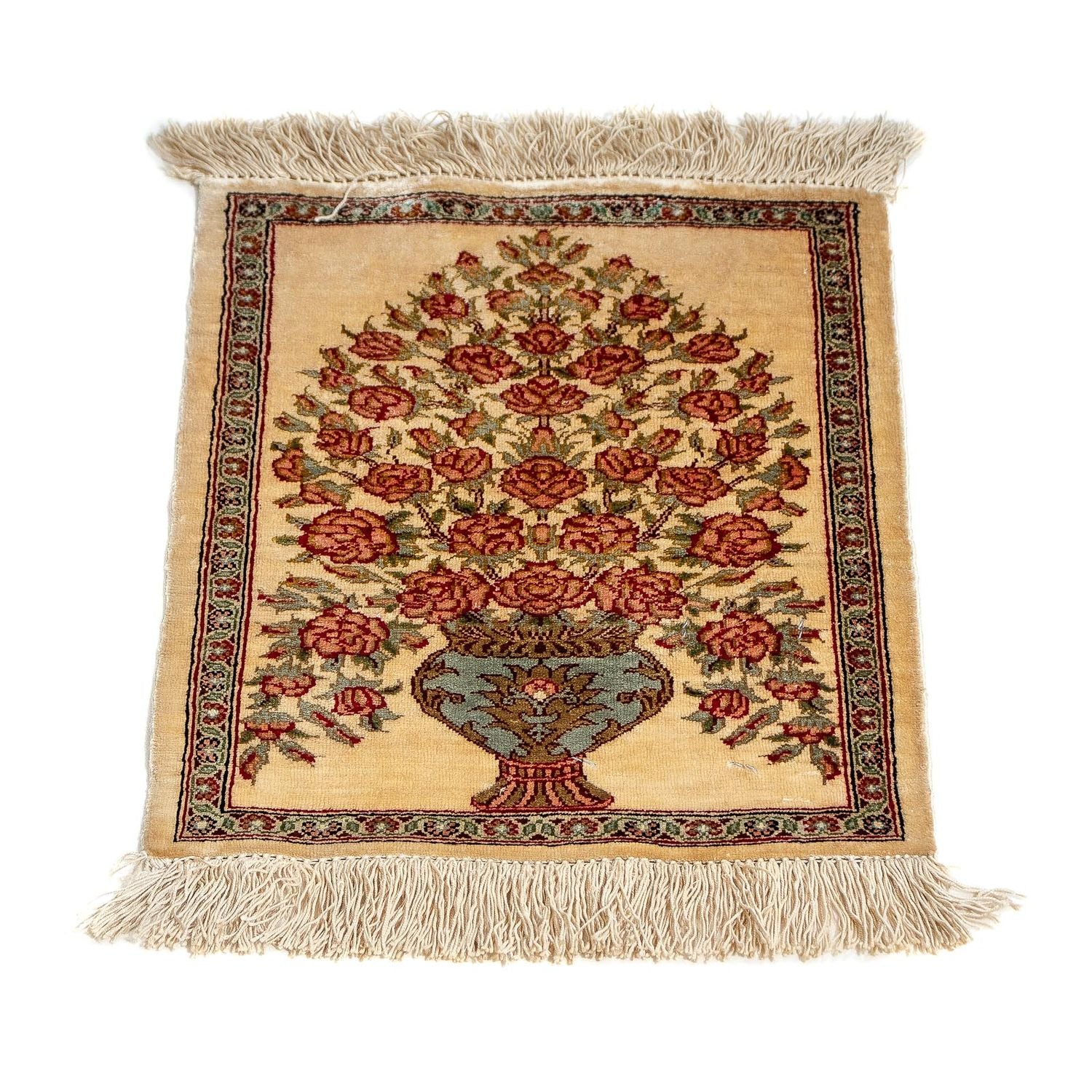 Tapis en soie - Ghom soie - Premium - 42 x 31 cm - beige