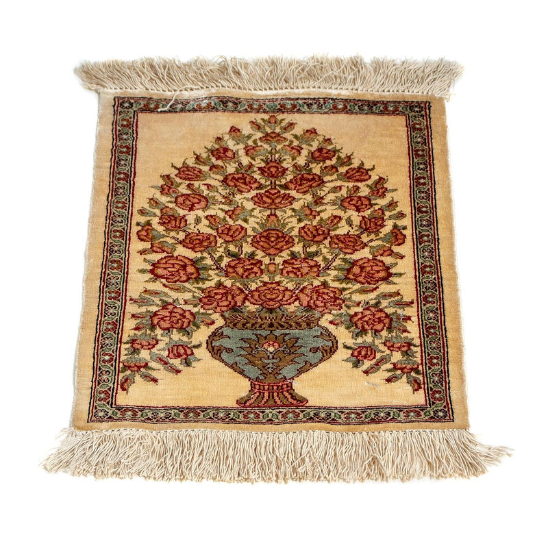 Tapis en soie - Ghom soie - Premium - 42 x 31 cm - beige