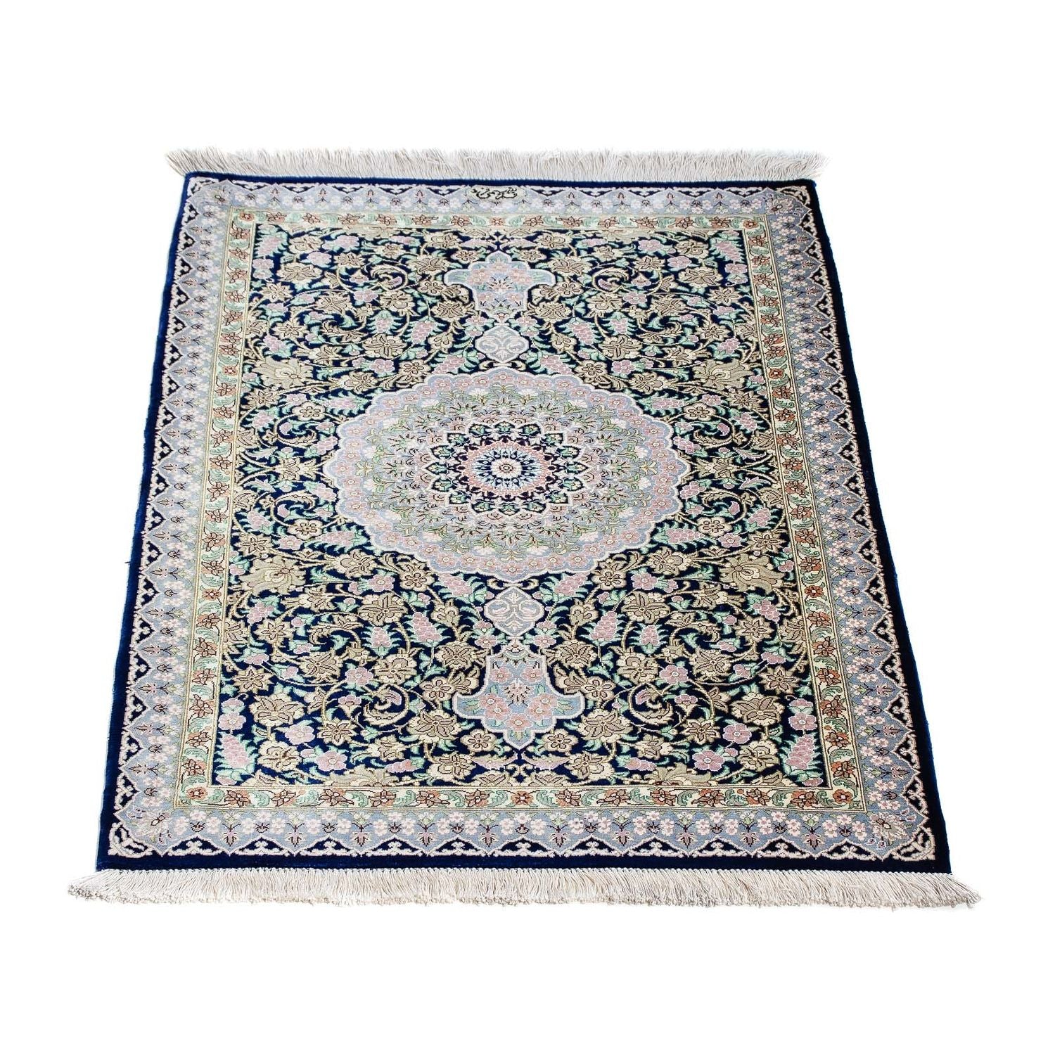 Tapis persan - Ghom - 88 x 63 cm - bleu foncé