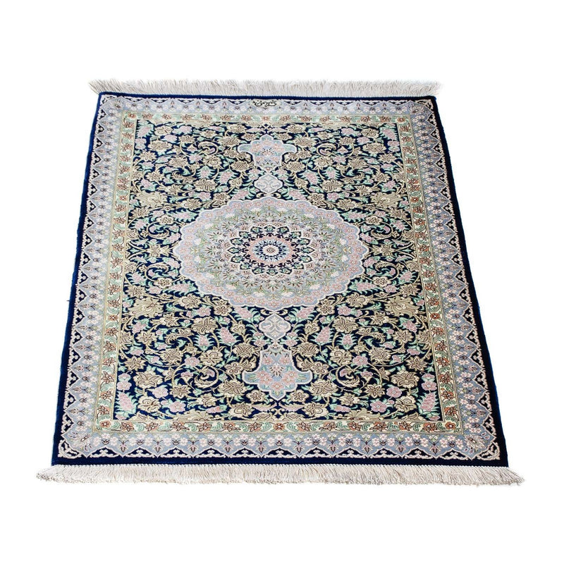Tapis persan - Ghom - 88 x 63 cm - bleu foncé
