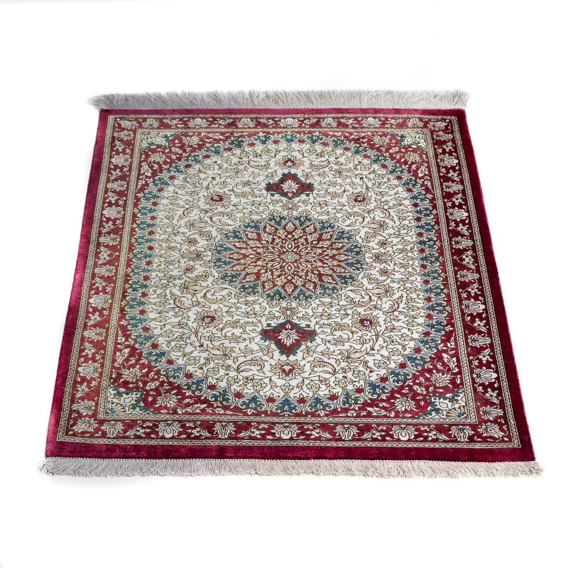 Tapis persan - Ghom - 78 x 60 cm - rouge foncé