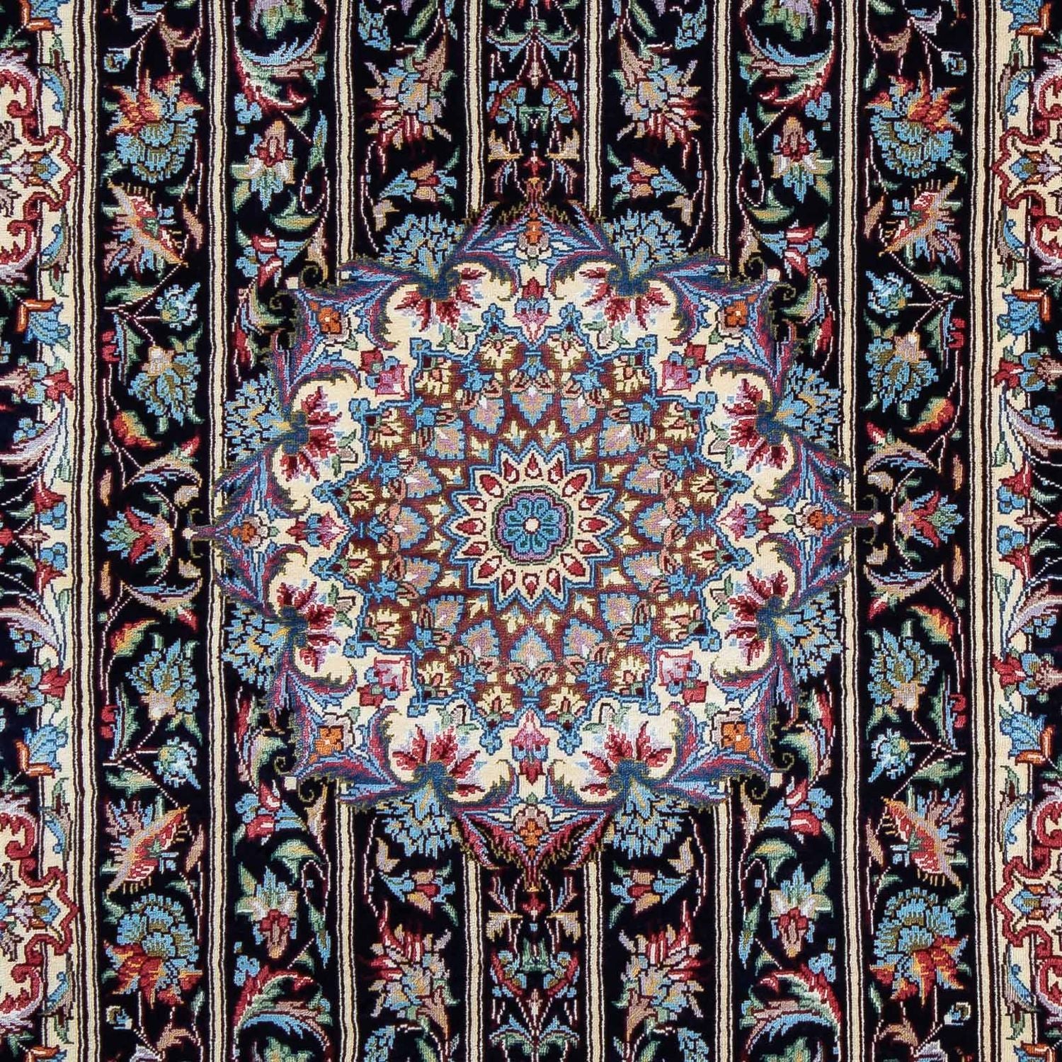 Tapis persan - Ghom - 98 x 61 cm - bleu foncé
