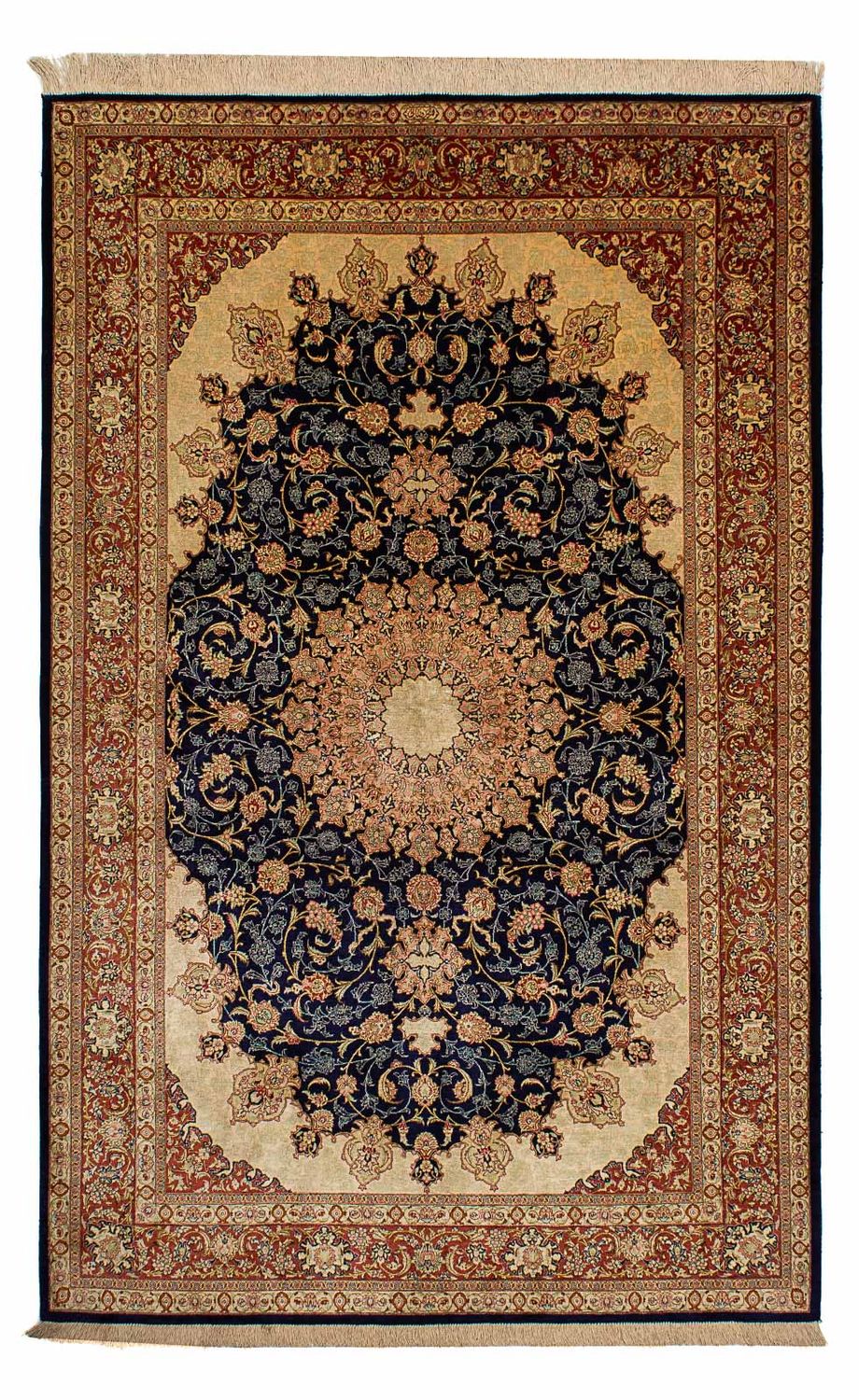 Tapis en soie - Ghom soie - Premium - 216 x 132 cm - bleu foncé