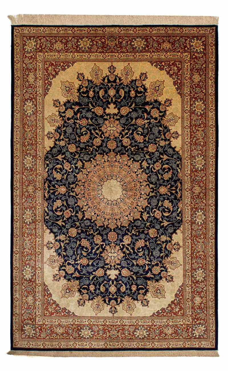 Tapis en soie - Ghom soie - Premium - 216 x 132 cm - bleu foncé