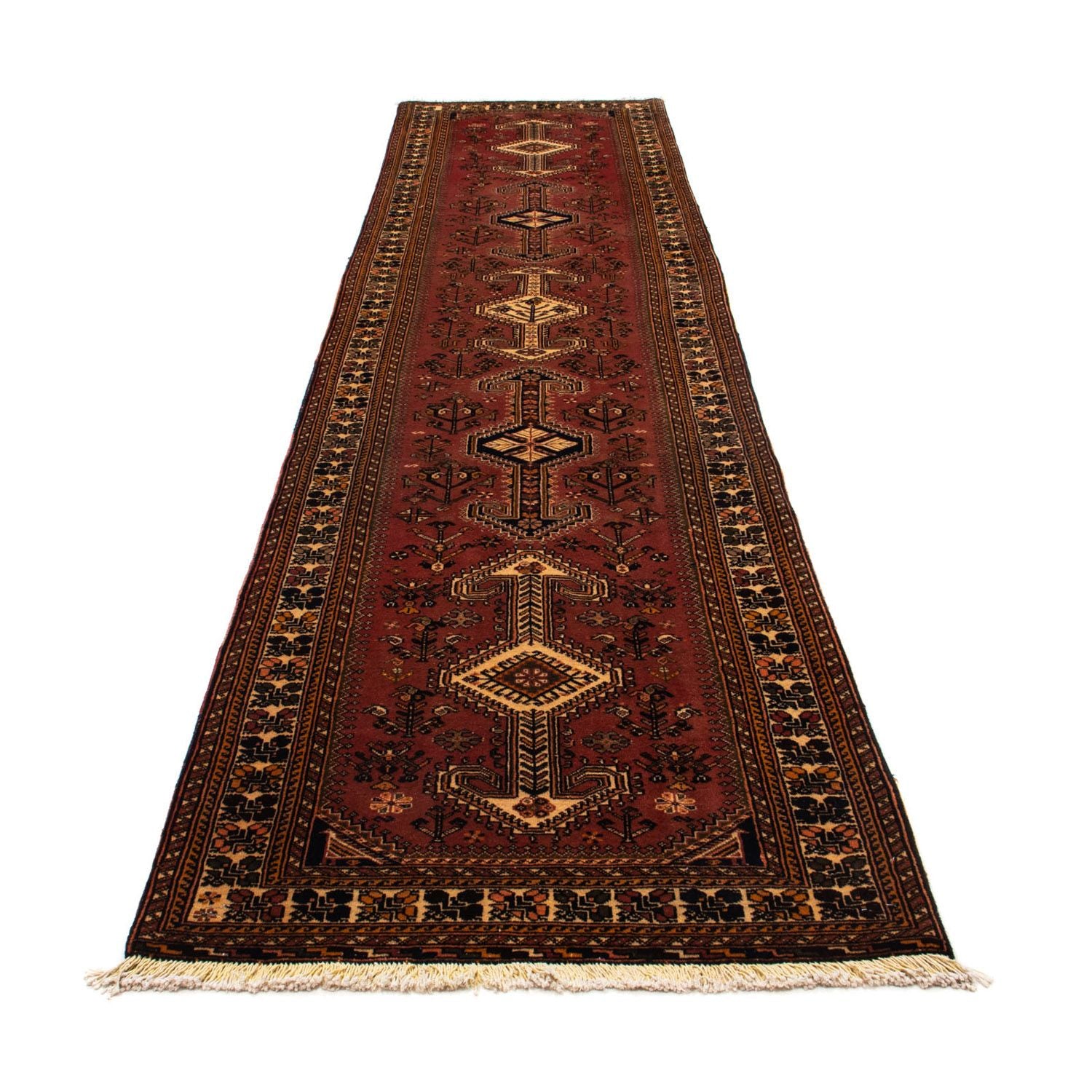 Tapis de couloir Tapis persan - Nomadic - 394 x 93 cm - marron