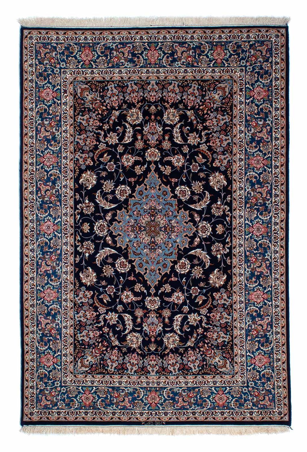 Tapis persan - Isfahan - Premium - 218 x 145 cm - bleu foncé