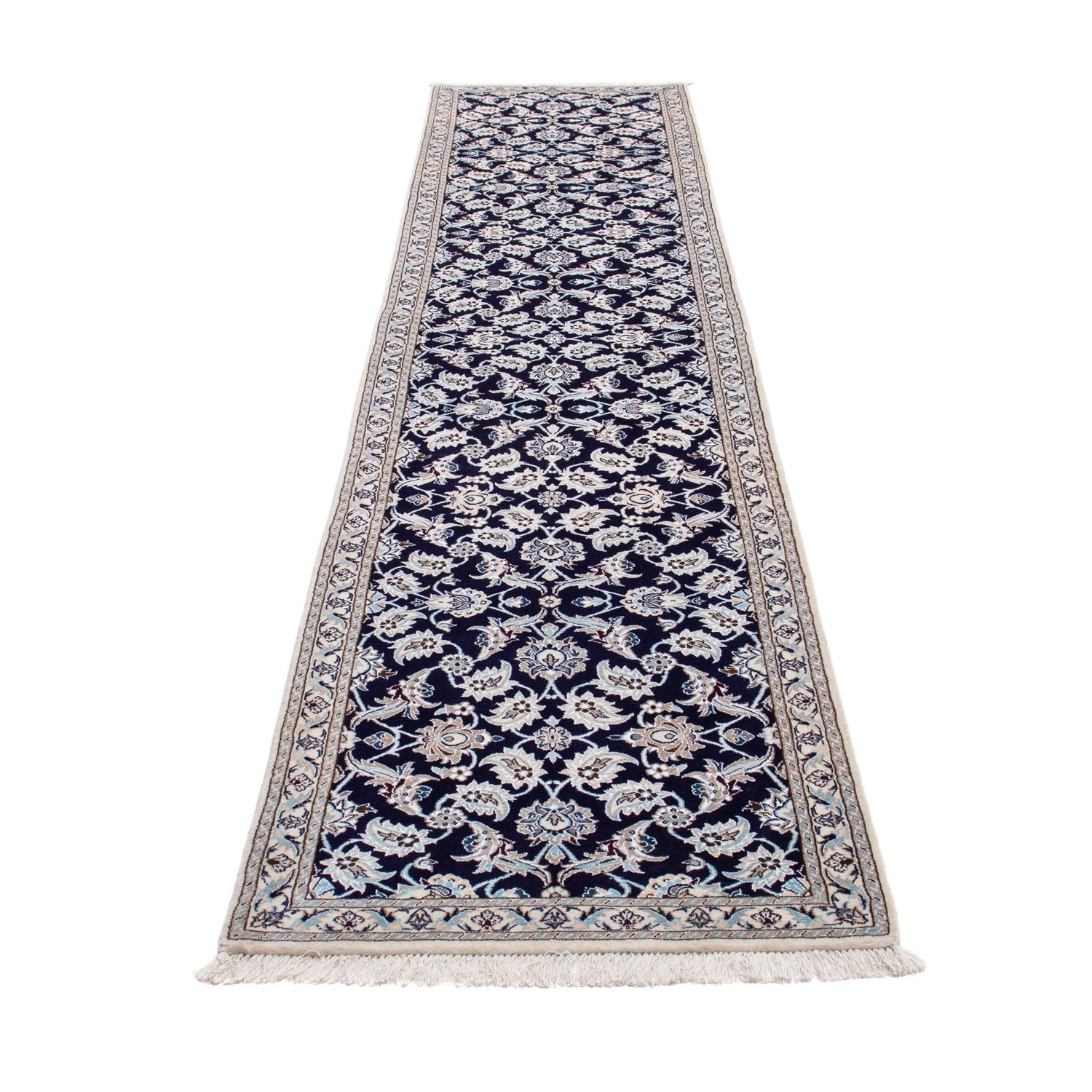 Tapis de couloir Tapis persan - Nain - Royal - 367 x 75 cm - bleu foncé