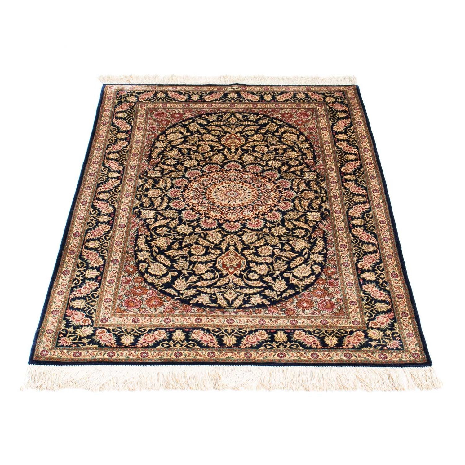 Tapis persan - Ghom - 120 x 79 cm - bleu foncé