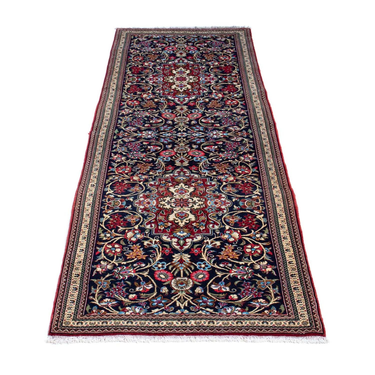 Tapis de couloir Tapis persan - Ghom - 197 x 70 cm - bleu foncé