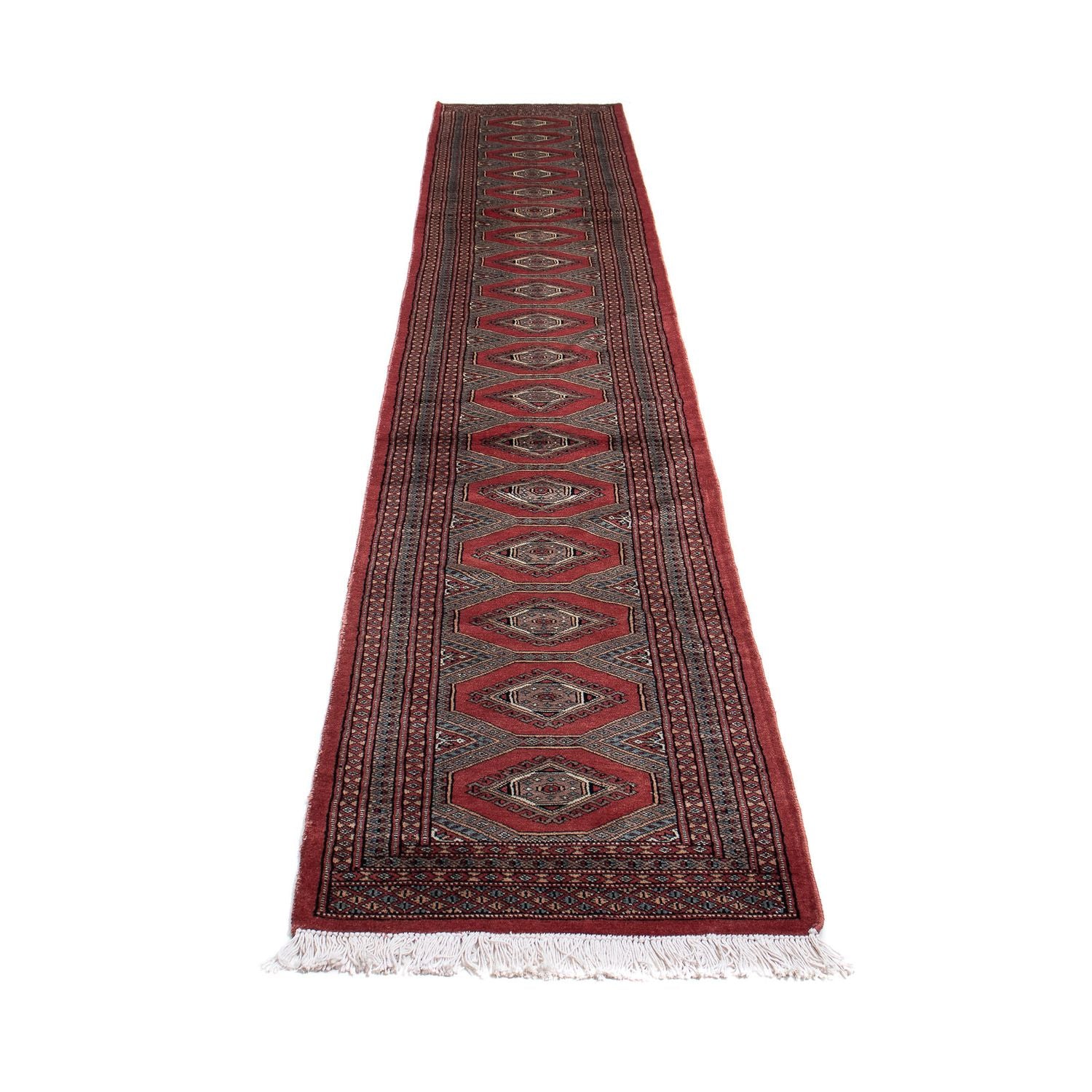 Tapis de couloir Tapis afghan - Boukhara - 396 x 64 cm - rouge foncé