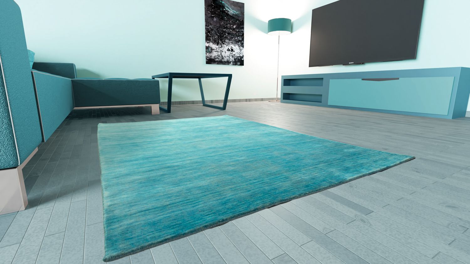Tapis Gabbeh - Indus carré  - 250 x 250 cm - turquoise